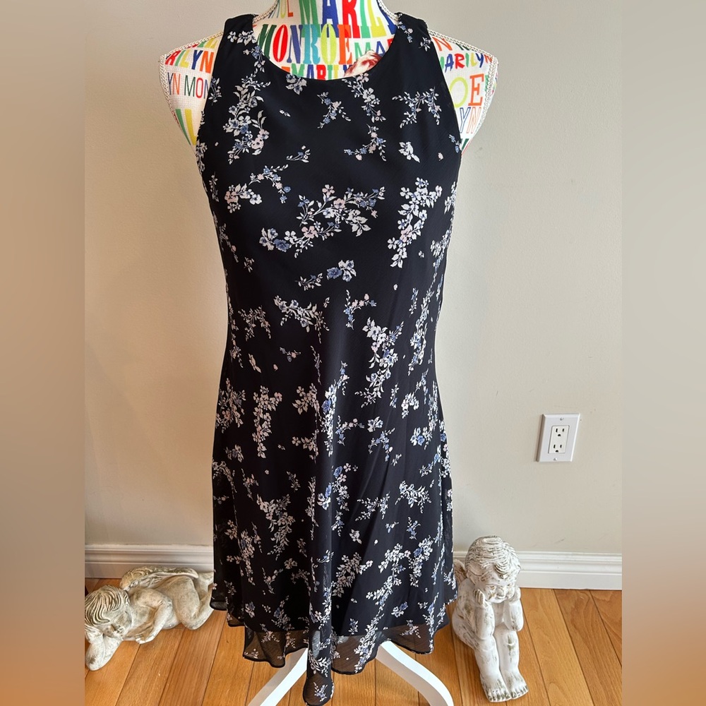Ralph Lauren Fully Lined Floral Blue Floral Sleeveless Dress